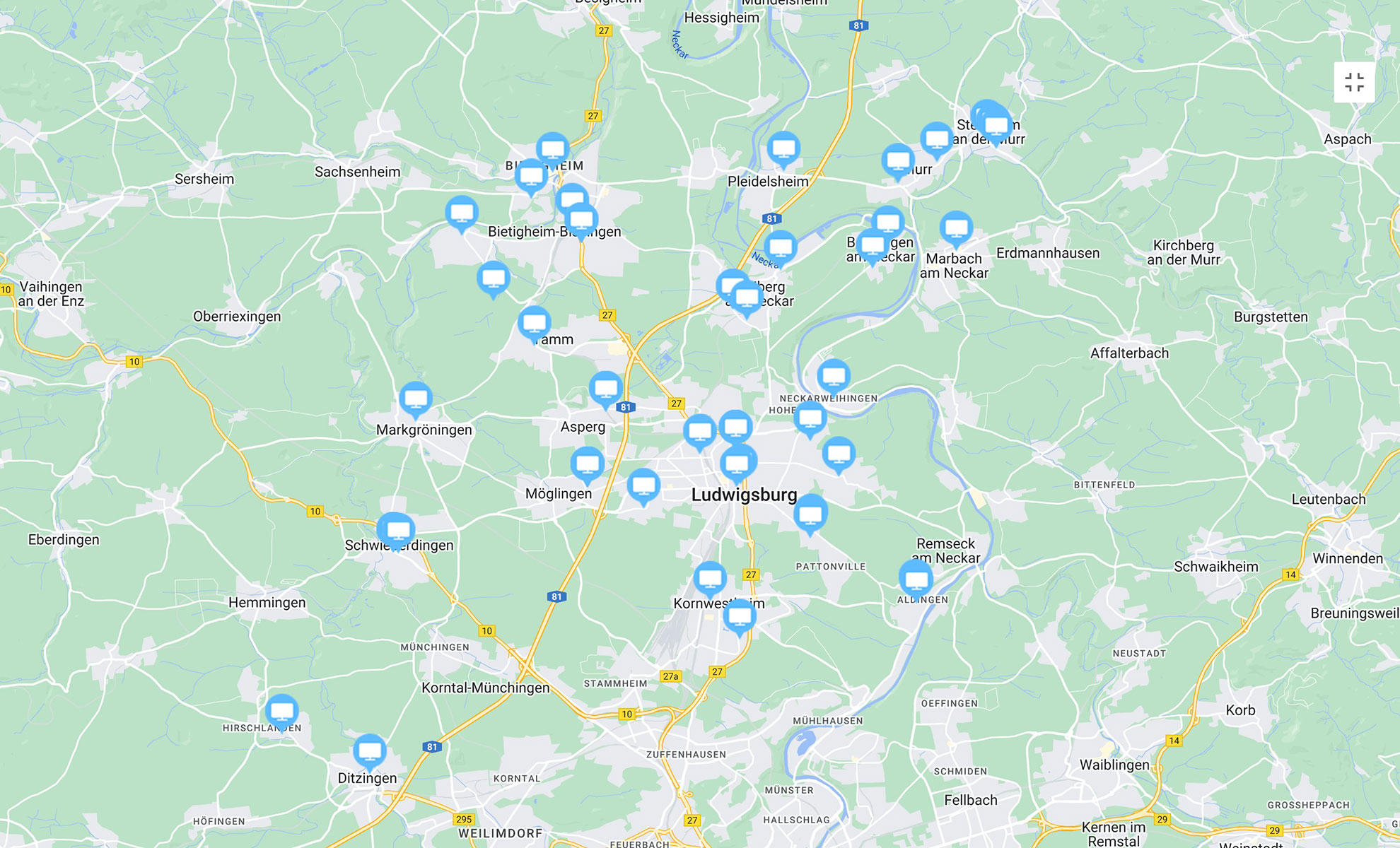 Aktuelle Werbeträger-Standorte in der Region Ludwigsburg